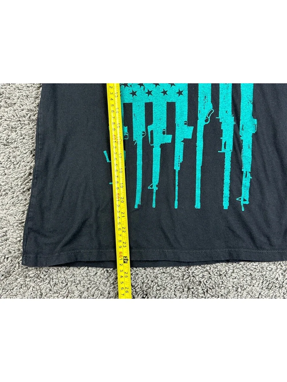Grunt Style Black Teal Rifle Flag Graphic T Shirt 2nd Amendment USA Sz Youth XL